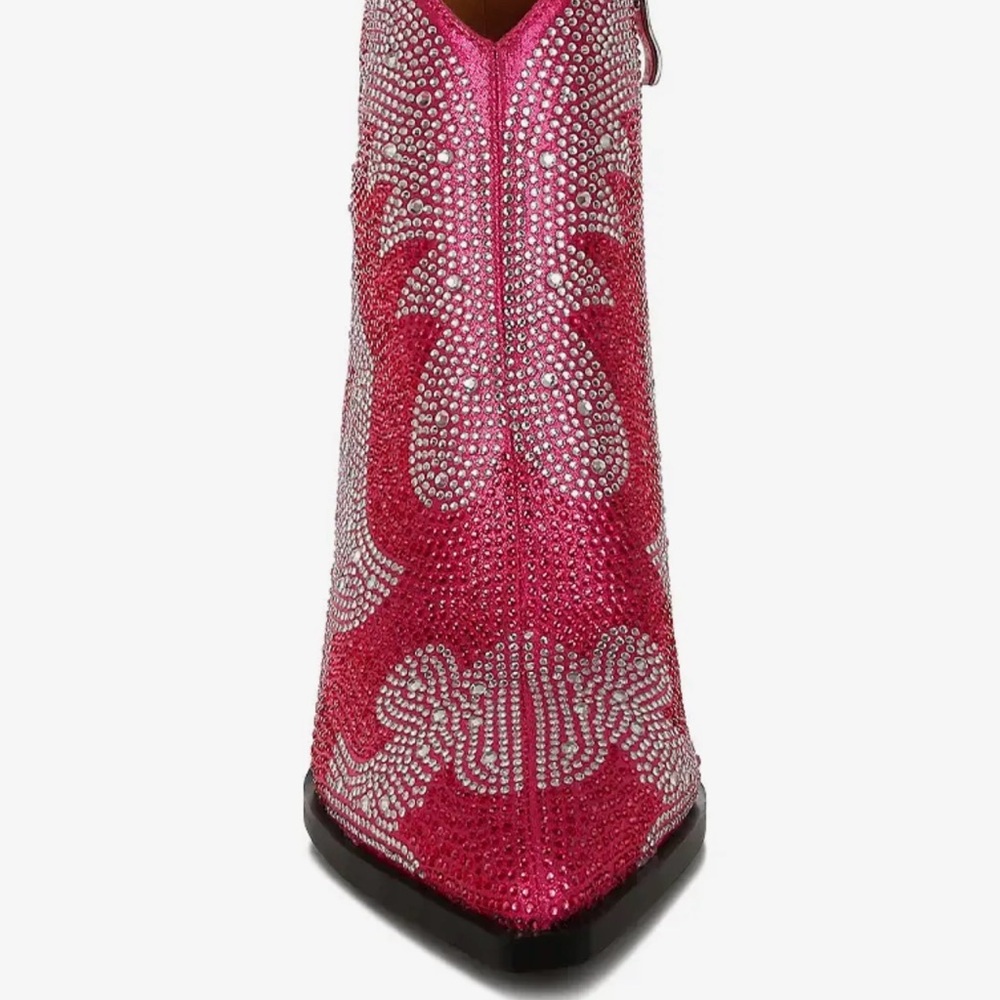 Pink Crystal Embellished Cowgirl Ankle Boot
